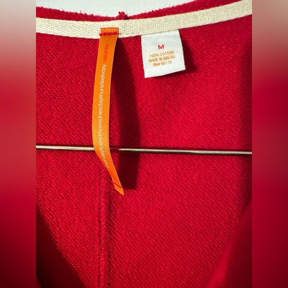 ANTHROPOLOGIE Sunday Mon M Coastal Red Hoodie Ribbon Bow Bell Sleeve Rope String - Picture 2 of 16
